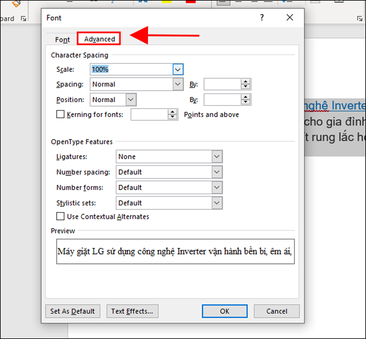 Ctrl + D → Advanced → Spacing.